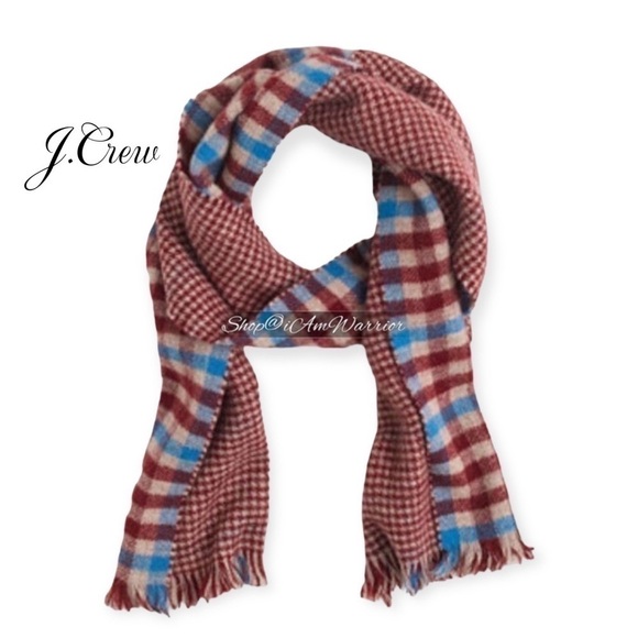 J.Crew double faced plaid/houndstooth wool fringe scarf *shop@iamwarrior - Picture 1 of 10